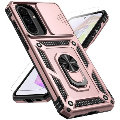 for Samsung Galaxy A36 5G Case with Slide Camera Cover HD Screen Protector [Military Grade 16ft. Drop Tested] Magnetic Ring Holder Kickstand Protective Phone Case for Galaxy A36 5G 2025, Rose Gold - color: Rose Gold w/ Slide Camera 2nd gen. Military Grade