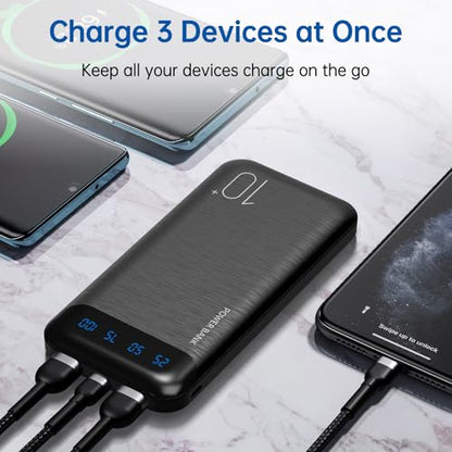 Power Bank 10000mAh Portable Charger Slim Battery Pack with 2 USB 2.4A Outputs and USB C In/Out Compatible with Huawei iPhone 16 15 14 13 12 iPad Samsung Galaxy S20 Android Tablet (Black + White) - color: Black + White
