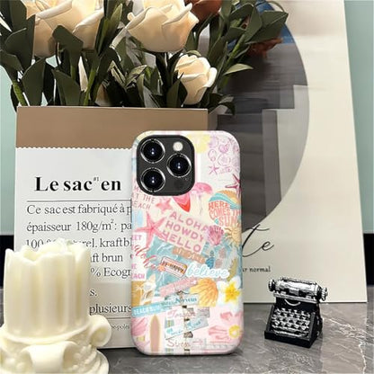 Case Compatible with iPhone 16 Pro, Cute Dual Layer Hybrid Phone Cover, Military Grade Drop Protection, Aesthetic Shockproof Phone Case for Women Girls, Pastel Pink Summer Collage - color: Pastel Pink Summer Collage, size: Iphone 16 Pro