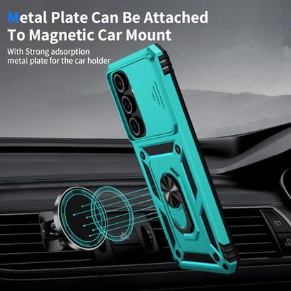 for Samsung Galaxy S23 Case with Camera Lens Cover, 10 FT Military Grade Drop Protection, Magnetic Ring Holder Kickstand Protective Phone Case, Ice Green - color: Ice Green