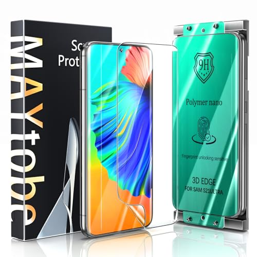 MAYtobe [2-Pack Screen Protector for Samsung Galaxy S21 Ultra Ceramic film with Installation Tray, Easy Installation, 3D Curved, Bubble Free, Anti-Scratch - size: Samsung S21 Ultra