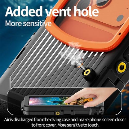 Universal Waterproof Phone Case Designed for iPhone- 50ft/15m Underwater Protection for Snorkeling, Diving, with Mechanical Button for Taking Photos & Videos (Black, iPhone (5.4"-6.9"))