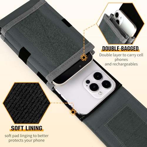 Dual Tactical Phone Pouch Molle Phone Holster Double Capacity Holder Universal Utility EDC Pouch for iPhone 17 Pro Max/17 Pro/16 Pro Max/16 Pro/15 Pro Max/15 - color: Gray-blue