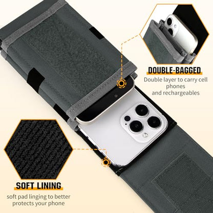 Dual Tactical Phone Pouch Molle Phone Holster Double Capacity Holder Universal Utility EDC Pouch for iPhone 17 Pro Max/17 Pro/16 Pro Max/16 Pro/15 Pro Max/15 - color: Gray-blue