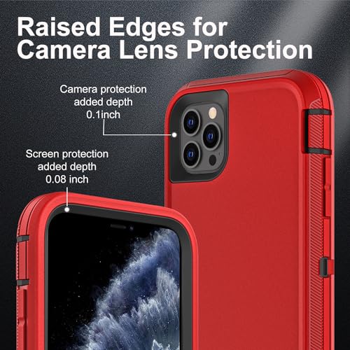 YKHJKLEC for iPhone 11 Pro Max Case, Military Grade 3 in 1 Heavy Duty Shockproof/Drop Proof/Dust Proof Case with 2Pcs Tempered Glass Screen Protector (Red/Black) - color: Red/Black