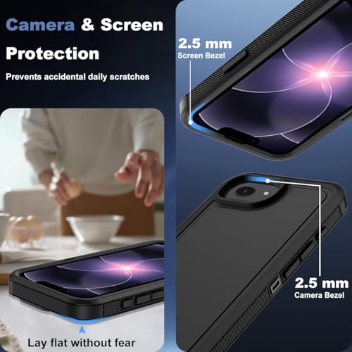 for iPhone 17e Case & iPhone 16e Case, Military-Grade Drop Protection Dual-Layer Rugged Shell with Screen Protector, Full-Body Non-Slip Shockproof Heavy Duty Protective Bumper Phone Cover (Black) - color: Black