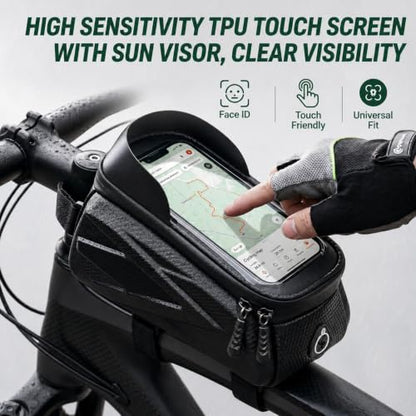 Waterproof Bike Phone Bag–Universal Bicycle Frame Pouch, Touch Screen Compatible,Bike Phone Mount Holder,Cycling Accessories for Phones up to 7” – 1.5L Capacity, Bike Accessories.