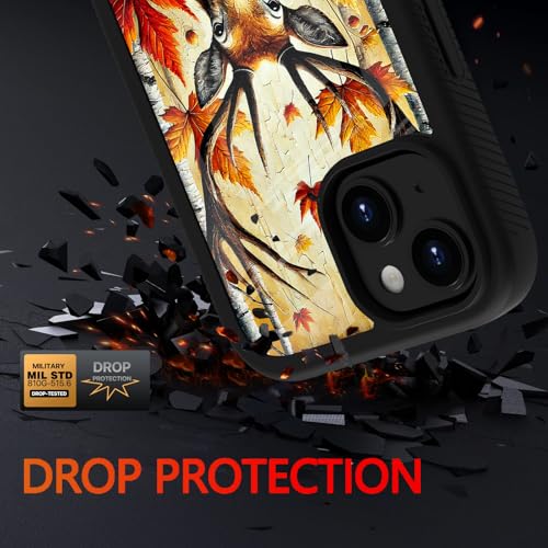 Compatible with iPhone 14 / iPhone 13 Case – Rugged Full-Body Protective Cover for Women Men Dual Layer Shockproof Bumper, Heavy-Duty Phone Case - Deer Fall Maple Leaf 098 - color: Deer Fall Maple Leaf 098