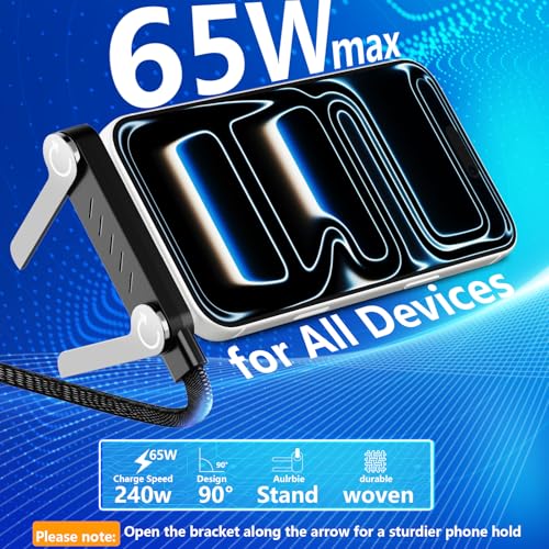 Invisible Holder Charger Cable, 65W USB C Fast Charging with Desktop Stand