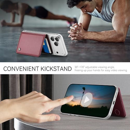 Defencase for Magsafe Wallet Magnetic Card Holder RFID Blocking, Wine Red - color: Fashion Wine Red