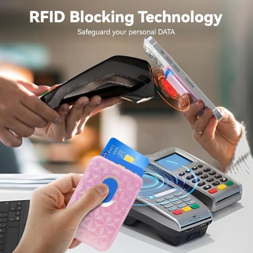 Magnetic Wallet Cell Phone Card Holder for Phone Case with Mag-Safe | Stronger Magnetic RFID Leather Phone Wallet Stick on Series of iPhone 17/16/15/14/13/12 and Pro/Promax, Holo Pink - color: Holo Pink, size: 1 Pack