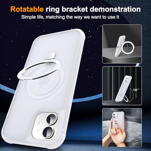 SKYLMW Compatible with iPhone 11 Case with Stand,Translucent | iPhone 11 Phone Case 6.1",Magnetic Ring Stand,Compatible with MagSafe,Military-Grade Protection,Great Grip Feeling - color: Translucent, size: Iphone 11