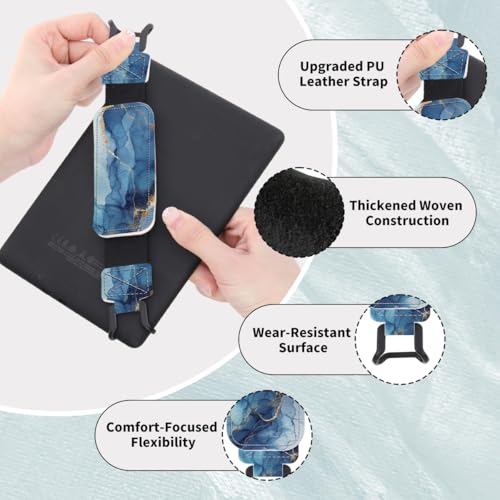 Secure Hand Strap for 6-7.5" Kindle and Tablets, Versatile Lightweight Faux Leather E-Book Grip Holder, Heavy-Duty E-Book Accessories for Reading Lover Gift (Blue Marble) - color: Blue Marble