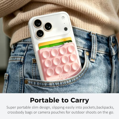 Anteel Silicone Suction Cup Card Holder Suitable for Phone Cases, Phone Wallet Stick to The Back of The Phone, Can Hold Up to 3 Cards, Suitable for Selfies and Videos, 2.28"x3.54" (Chalk Pink) - color: Chalk Pink