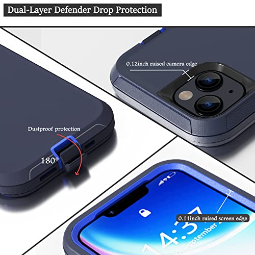 Rugged Phone Case for Apple iPhone 14, with Belt Clip Holster & Kickstand Heavy Duty Shockproof Protective Full Body Case Cover for iPhone 14 6.1 inch Phone (Blue) - color: Blue