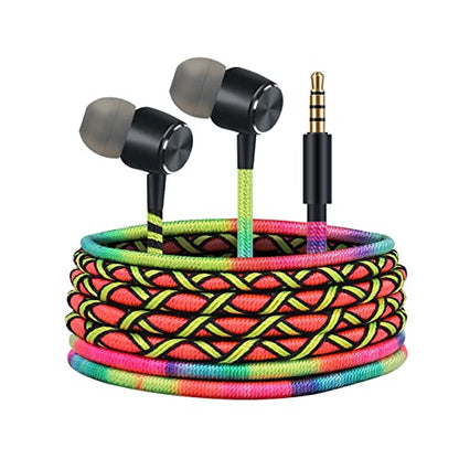 Colorful Wired in-Ear Earbuds Headphones - 3.5mm Braided No Tangle Earphones with Microphone for Laptop Tablets Android Smartphones Fabric Braided Gaming Headset for School (Rainbow) - color: rainbow