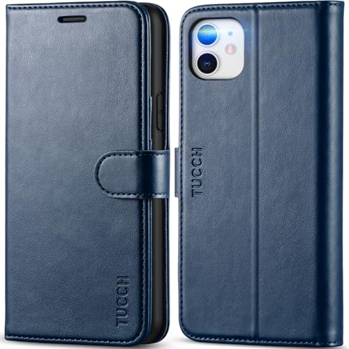 TUCCH Wallet Case for iPhone 11 (6.1") 2019, 3 Card Slots, Dark Blue | RFID Blocking, Viewing Stand, Shockproof TPU Shell, PU Leather, Magnetic Closure, Protective Folio Flip Cover - color: Dark Blue
