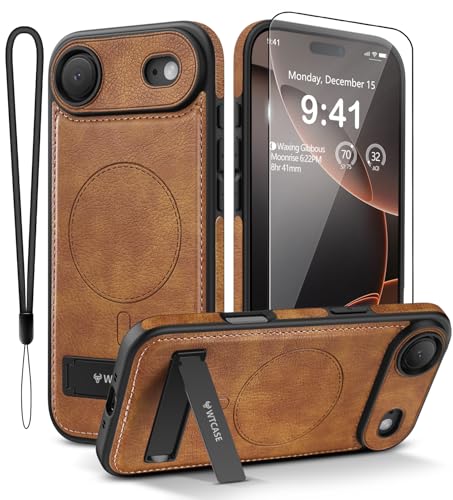 WTCASE Magnetic for iPhone Air Leather Case,Built-in Invisible Stand [Compatible with Magsafe] Protective Slim Kickstand Phone Cover for iPhone Air Case, (Brown) - color: Brown, size: iPhone Air