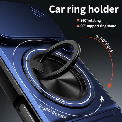 Dssairo for iPhone 17 Pro case with 360°Rotation Magnetic Ring Compatible with MagSafe Slide Camera Cover Foldable Stand Military-Grade Shockproof Protective case (Blue, iPhone 17 Pro) - color: Blue, size: iPhone 17 Pro