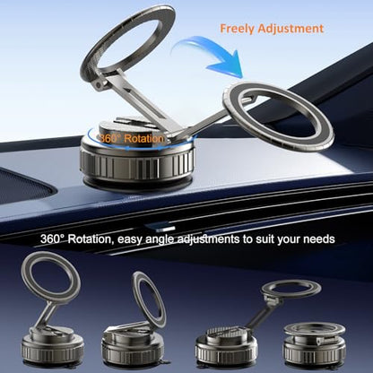 Phone Holders for Your Car, Ultra Vacuum Suction Cup Magnetic Car Phone Holder Mount 360° Adjustable Foldable Cars Phone Stand Compatible with MagSafe iPhone All Smartphones