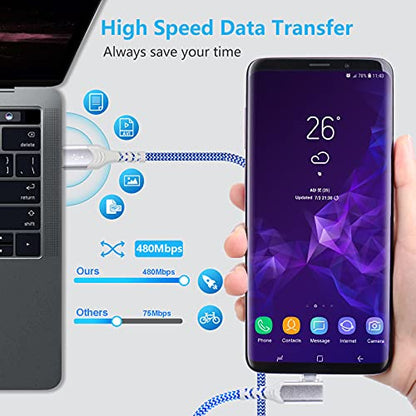 Eversame Right Angle USB C Cable(4-Pack 10ft), Nylon Braided USB A to USB C Charger Fast Charging Cord Compatible with Samsung Galaxy S24 S23 S8 S9 S10 Plus S20, Note 20 10 9 8, LG V50 V40, iPhone 15 - color: Blue White Purple Pink
