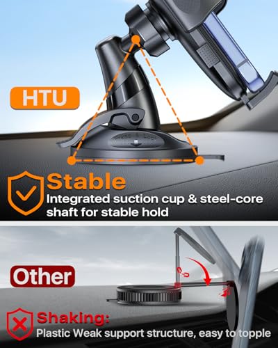 HTU [2026 Latest Upgrade Military-Grade Anti-Shake Car Phone Holder, 90+LBS Strong Suction Car Phone Mount, 360° Rotatable Mount for Dashboard Windshield Vent, for iPhone 17/16 Pro Max, Deep Gray - color: Deep Gray