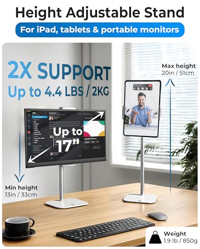 COOPER TabStand 20" Tall iPad Stand for Desk, Portable Monitor Stand Holder - color: B - White