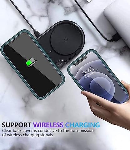 Diverbox for iPhone 12 case [Shockproof] [Dropproof] [Tempered Glass Screen Protector ],Heavy Duty Protection Phone Case Cover for Apple iPhone 12 (DarkGreen-2in1) - color: DarkGreen-2in1