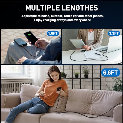 Magnetic Charging Cable 5-Pack (1.6/3.3/3.3/6.6/6.6FT), 540° Rotating Magnetic Phone Charger Cable with LED Light for Micro USB, USB C and i-Product Device