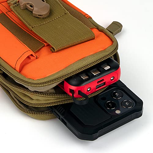 Tactical Molle Phone Pouch Compact Utility Gadget Belt Waist Bag with Shoulder Strap for iPhone 15 Pro Max/14 Pro Max/13 Pro Max/13 Pro/13/12 Pro Max with Slim Case On - color: Orange