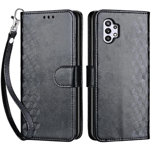 for Samsung Galaxy A32 5G Wallet case, Black-Cube | 3 Card Holders, Kickstand, Shockproof TPU Shell, PU Leather, Magnetic Closure, Protective Flip Folio Cover, Women - color: 4