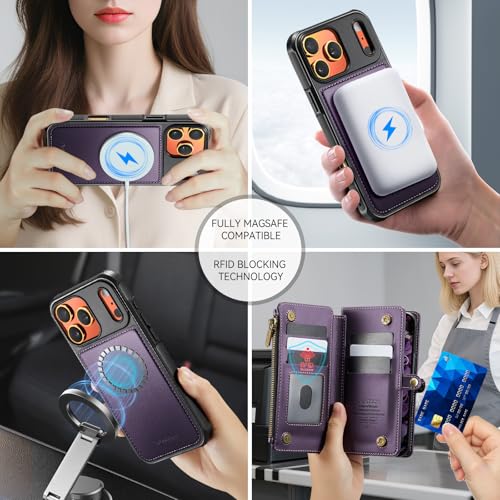 Defencase for iPhone 17 Pro Max Case Wallet Compatible with Magsafe, Purple | Drop-Proof Magnetic Detachable Phone Cases Cover, with RFID Bolcking Card Holder, Zipper Strap, PU Leather, Removable Wallet - color: (Detachable with Magsafe)-Purple