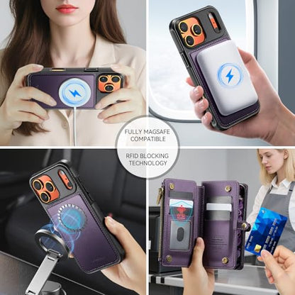 Defencase for iPhone 17 Pro Max Case Wallet Compatible with Magsafe, Purple | Drop-Proof Magnetic Detachable Phone Cases Cover, with RFID Bolcking Card Holder, Zipper Strap, PU Leather, Removable Wallet - color: (Detachable with Magsafe)-Purple
