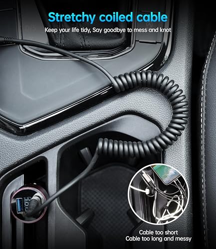 Coiled USBC to USBC Cables for Car 3FT/5FT, USB C to USB C Fast Charging - color: Silver, size: 3FT/5FT, style: USB C to USB C
