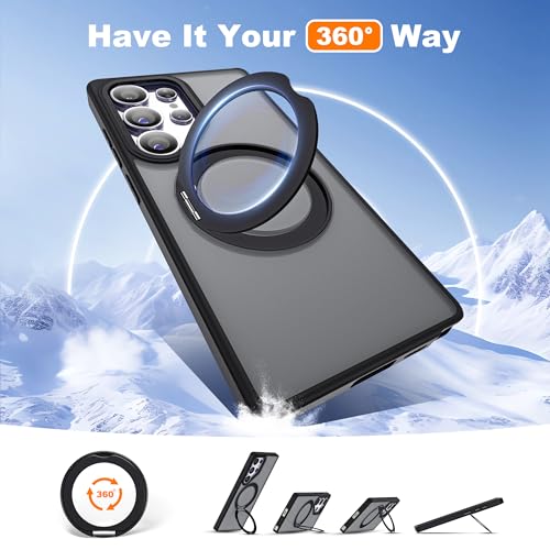 for Samsung Galaxy S25 Ultra Case with 360° Spin Stand,Black | 360° Spin Magnetic Ring Stand,Compatible with Magsafe,Military Protection Phone Case - color: Black, size: Samsung Galaxy S25 Ultra