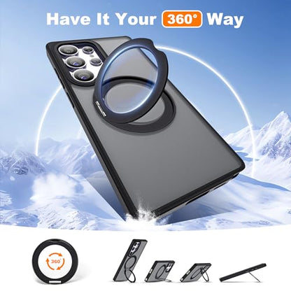 for Samsung Galaxy S25 Ultra Case with 360° Spin Stand,Black | 360° Spin Magnetic Ring Stand,Compatible with Magsafe,Military Protection Phone Case - color: Black, size: Samsung Galaxy S25 Ultra