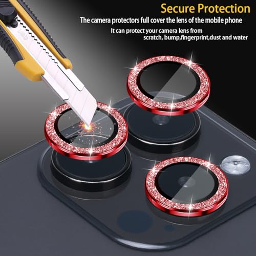 Camera Lens Protector for iPhone 15 Pro/15 Pro Max, Glitter Red - color: Glitter Red