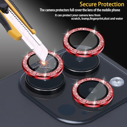 Camera Lens Protector for iPhone 15 Pro/15 Pro Max, Glitter Red - color: Glitter Red
