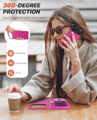 OCASE for iPhone 17 Pro Max Detachable Wallet Case with Card Holder, 2 in 1 PU Leather Flip Folio with RFID Blocking Stand Wrist Strap Shockproof Phone Cover 6.9 Inch 2025, Rose - color: Rose, size: iPhone 17 Pro Max