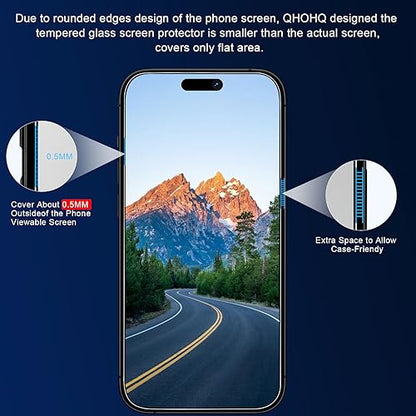 QHOHQ 3 Pack Screen Protector for iPhone 15 [6.1 Inch] with 3 Pack Camera Lens Protector, Tempered Glass Film, HD Clear, 9H Hardness, No Bubbles, Case Friendly - size: iPhone 15 6,1 Inch