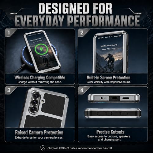 Metal Case for Samsung Galaxy S26 Case 6.3",Full Body Protective Cover Heavy Duty Shockproof [Tough Armour] Aluminum Alloy Case with Silicone Built-in Screen Protector - Silver - color: Silver