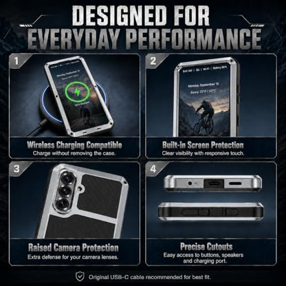 Metal Case for Samsung Galaxy S26 Case 6.3",Full Body Protective Cover Heavy Duty Shockproof [Tough Armour] Aluminum Alloy Case with Silicone Built-in Screen Protector - Silver - color: Silver