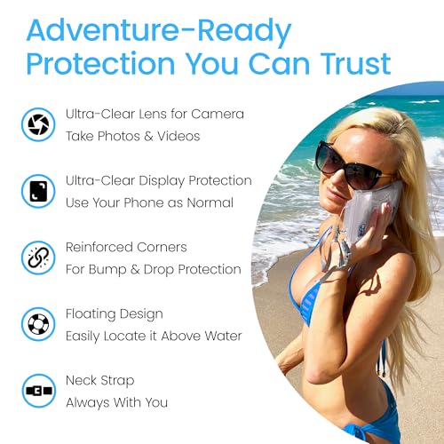 AquaVault Floating Waterproof Phone Pouch Case Universal for iPhone Android | White. Floats and keeps phones and cash dry. Heavy-duty PVC, drop protection, adjustable neck strap. Fits any phone size. - color: White