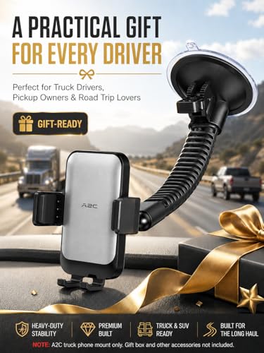 A2C Heavy Duty Truck Phone Mount, 10" Metal Long Arm Windshield Phone Mount