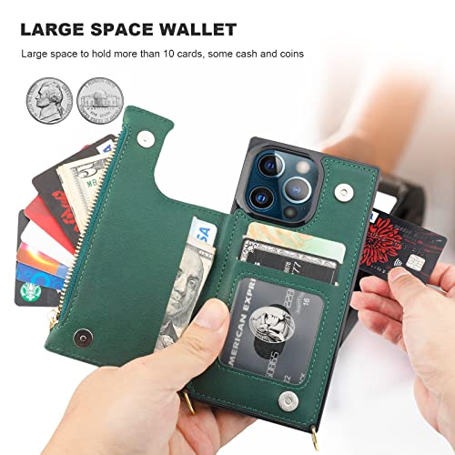 Bocasal Crossbody Wallet Case with Strap for iPhone 13 Pro, Green - color: Green