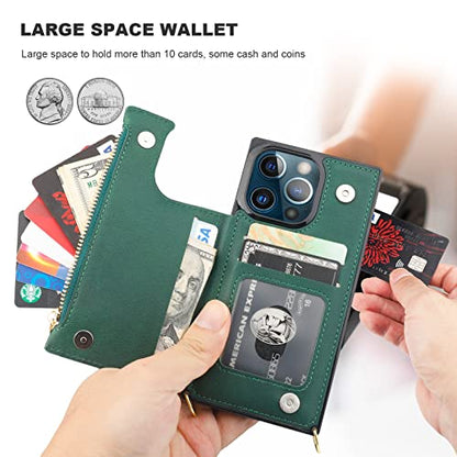 Bocasal Crossbody Wallet Case with Strap for iPhone 13 Pro, Green - color: Green