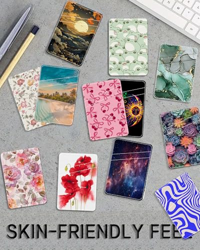 Phone Card Holder Leather, Dual Pocket Phone Wallet Adhesive Stick On, Cute Phone Case Credit Card Holder, Suitable for Most of Phones Pink Cherry Bow