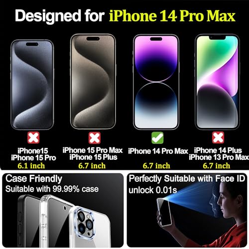 2 PACK Compatible with iPhone 14 Pro Max Privacy Screen Protector 25 Degree Anti Spy Tempered Glass Easy Installation Frame Gradient colorful anti Blue light eye protection Bubble Free Case