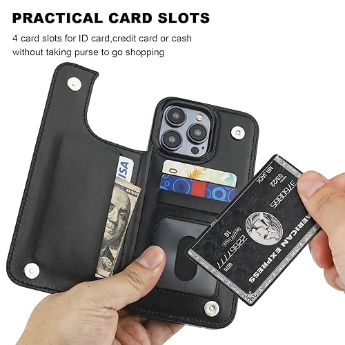 ONETOP for iPhone 15 Pro Max Wallet Case with Credit Card Holder,Black | Kickstand,ID/Cash Holder,Case Wallet with Card Slots,Double Magnetic Clasp,Durable PU Leather Shockproof Cover for Women Men - color: Black
