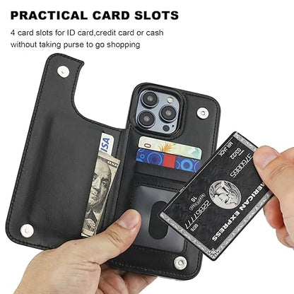 ONETOP for iPhone 15 Pro Max Wallet Case with Credit Card Holder,Black | Kickstand,ID/Cash Holder,Case Wallet with Card Slots,Double Magnetic Clasp,Durable PU Leather Shockproof Cover for Women Men - color: Black